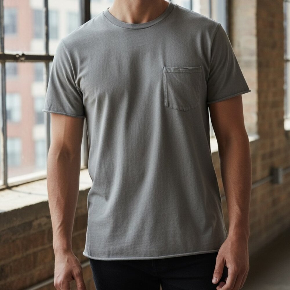 Rag & Bone Olive Pocket Tee Athletic Fit Distressed Medium